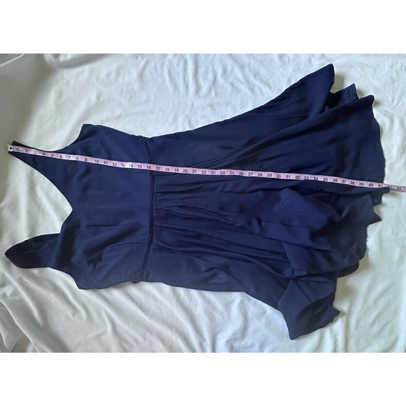 Modcloth sz L Sleeveless Dress V-neck Fit and Flare Blue Back Zip‎ and Bow - EUC - Picture 7 of 8